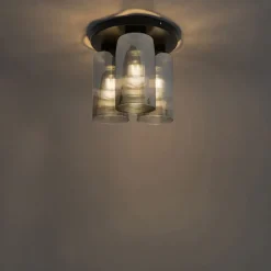 Art Deco Deckenleuchte schwarz mit Rauchglas 3-flammig - Laura