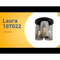 Art Deco Deckenleuchte schwarz mit Rauchglas 3-flammig - Laura