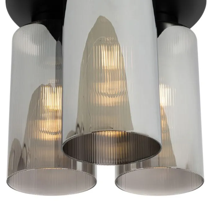 Art Deco Deckenleuchte schwarz mit Rauchglas 3-flammig - Laura