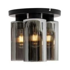 Art Deco Deckenleuchte schwarz mit Rauchglas 3-flammig - Laura