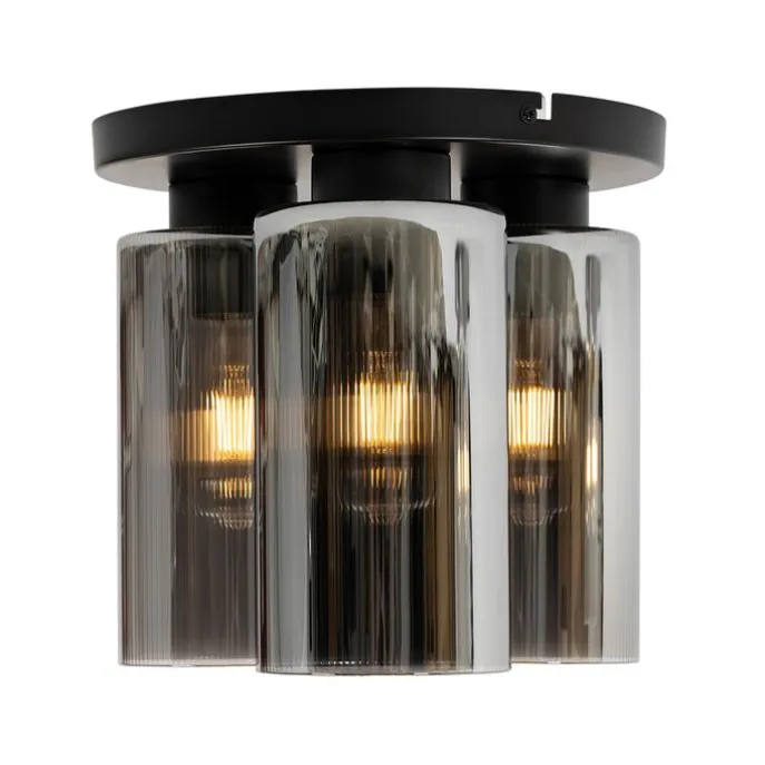 Art Deco Deckenleuchte schwarz mit Rauchglas 3-flammig - Laura