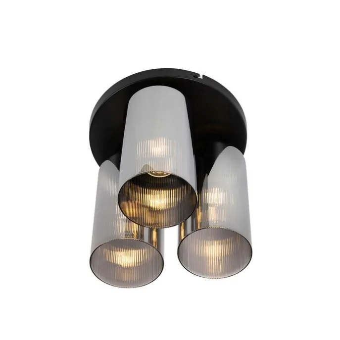 Art Deco Deckenleuchte schwarz mit Rauchglas 3-flammig - Laura