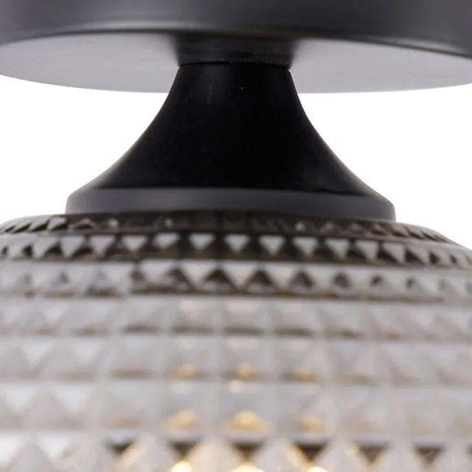 Art Deco Deckenleuchte schwarz mit Rauchglas - Kugel