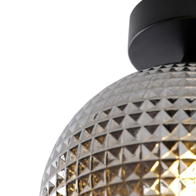 Art Deco Deckenleuchte schwarz mit Rauchglas - Kugel