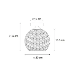 Art Deco Deckenleuchte schwarz mit Rauchglas - Kugel