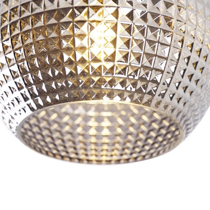 Art Deco Deckenleuchte schwarz mit Rauchglas - Kugel