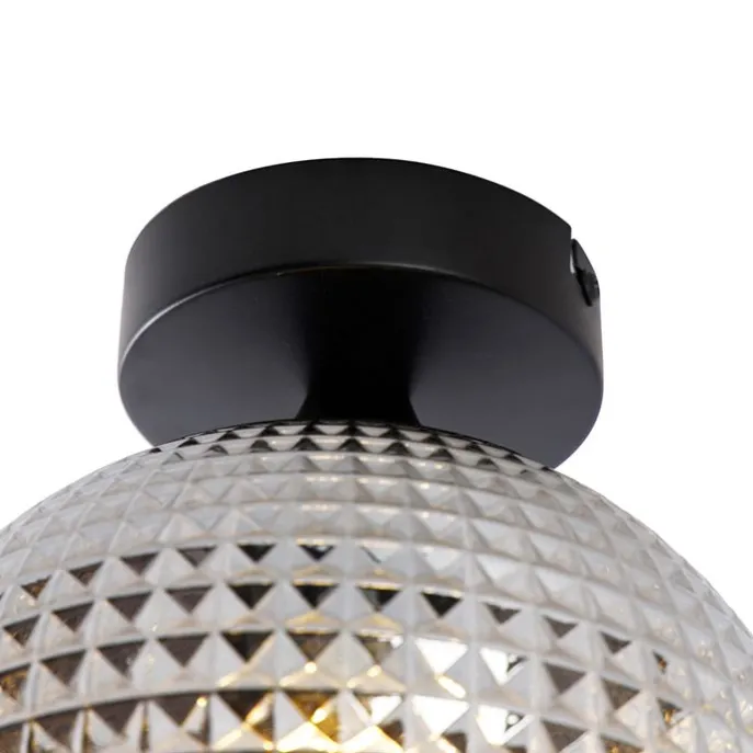 Art Deco Deckenleuchte schwarz mit Rauchglas - Kugel