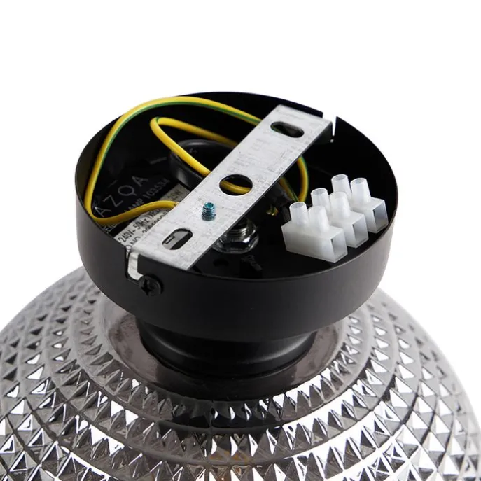 Art Deco Deckenleuchte schwarz mit Rauchglas - Kugel