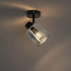 Art Deco Deckenstrahler schwarz mit Rauchglas verstellbar - Laura