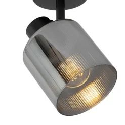 Art Deco Deckenstrahler schwarz mit Rauchglas verstellbar - Laura