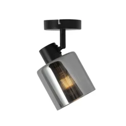 Art Deco Deckenstrahler schwarz mit Rauchglas verstellbar - Laura