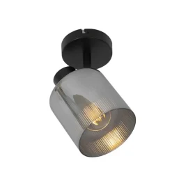 Art Deco Deckenstrahler schwarz mit Rauchglas verstellbar - Laura