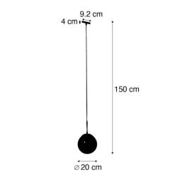 Art Deco hanglamp zwart met smoke glas incl. rail adapter 1-fase - Slimline Flore