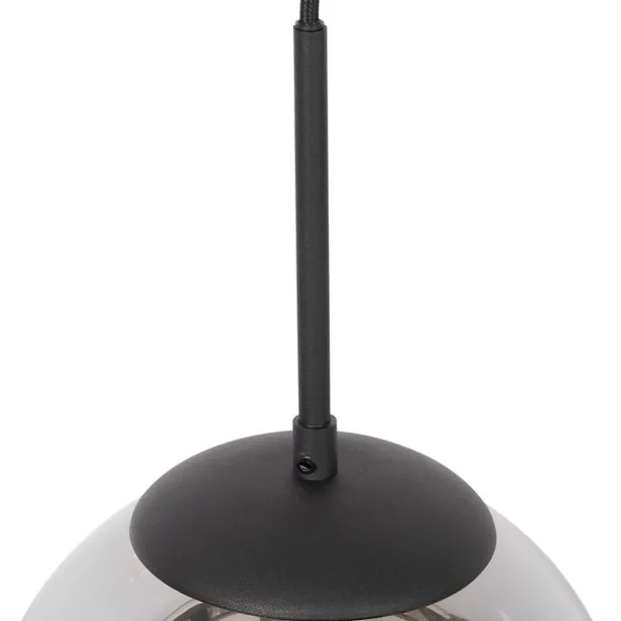 Art Deco hanglamp zwart met smoke glas incl. rail adapter 1-fase - Slimline Flore