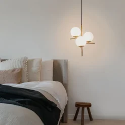 Art Deco Hängelampe Gold mit Opalglas 3-flammig - Flore