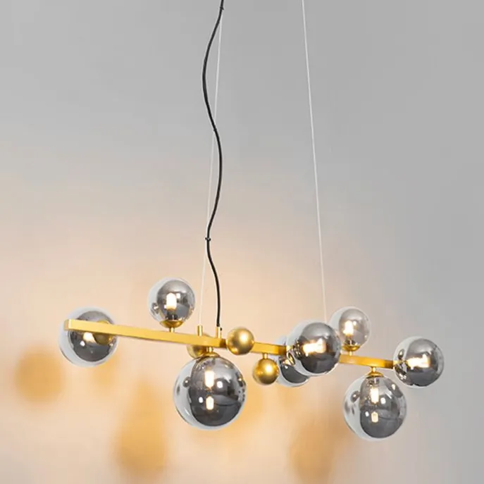 Art Deco Hängelampe Gold mit Rauchglas 8 Lichter - David