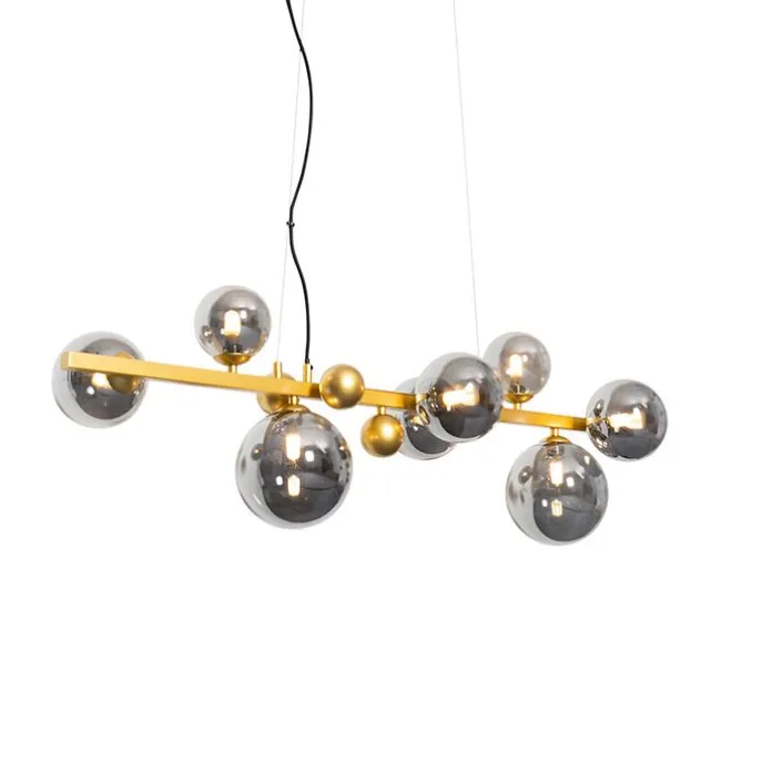 Art Deco Hängelampe Gold mit Rauchglas 8 Lichter - David