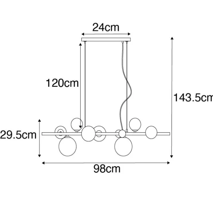 Art Deco Hängelampe Gold mit Rauchglas 8 Lichter - David