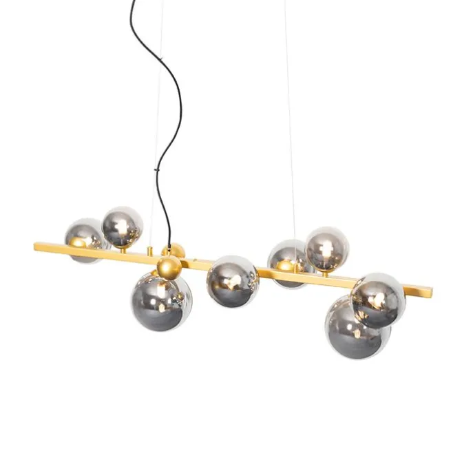 Art Deco Hängelampe Gold mit Rauchglas 8 Lichter - David