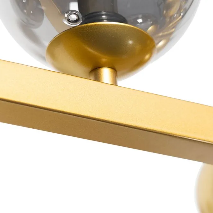 Art Deco Hängelampe Gold mit Rauchglas 8 Lichter - David