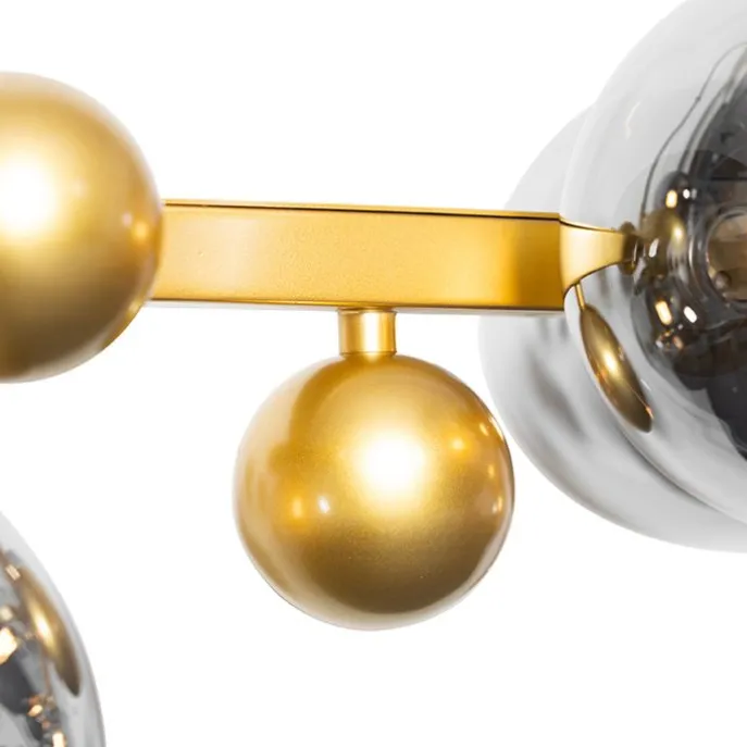 Art Deco Hängelampe Gold mit Rauchglas 8 Lichter - David