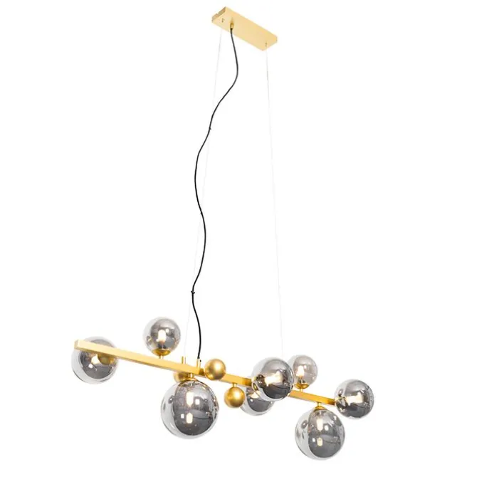 Art Deco Hängelampe Gold mit Rauchglas 8 Lichter - David