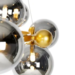 Art Deco Hängelampe Gold mit Rauchglas 12 Lichter - David