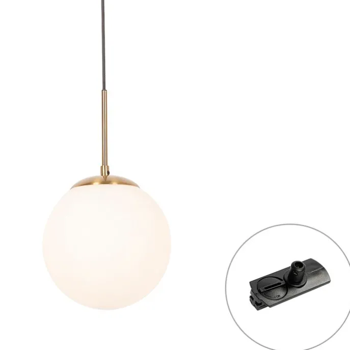 Art Deco Hängelampe Gold mit Opalglas inkl. Schienenadapter Schwarz 1-Phasig - Iconic Flore