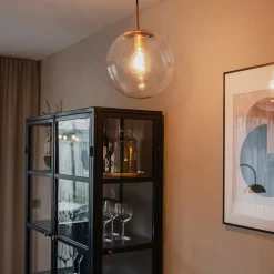 Art Deco Hängelampe Kupfer mit Klarglas 30 cm - Ball 30