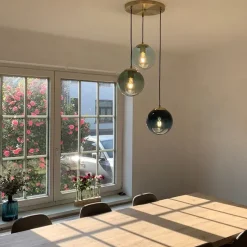 Art Deco Hängelampe Messing mit blauem Glas - Pallon