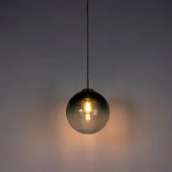 Art Deco Hängelampe Messing mit ozeanblauem Glas 33 cm - Pallon