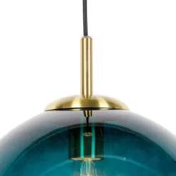 Art Deco Hängelampe Messing mit ozeanblauem Glas 33 cm - Pallon