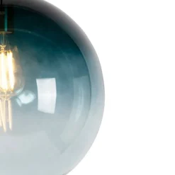 Art Deco Hängelampe Messing mit ozeanblauem Glas 33 cm - Pallon