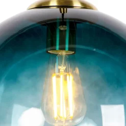 Art Deco Hängelampe Messing mit ozeanblauem Glas 33 cm - Pallon