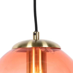 Art Deco Hängelampe Messing mit rosa Glas 20 cm - Pallon