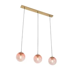 Art Deco Hängelampe Messing mit rosa Glas 3-Licht - Pallon Mezzi