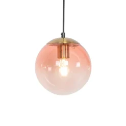 Art Deco Hängelampe Messing mit rosa Glas 3-Licht - Pallon Mezzi