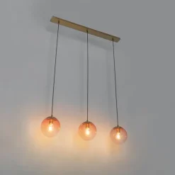 Art Deco Hängelampe Messing mit rosa Glas 3-Licht - Pallon Mezzi