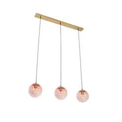 Art Deco Hängelampe Messing mit rosa Glas 3-Licht - Pallon Mezzi