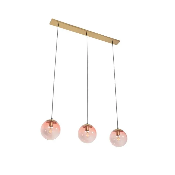 Art Deco Hängelampe Messing mit rosa Glas 3-Licht - Pallon Mezzi