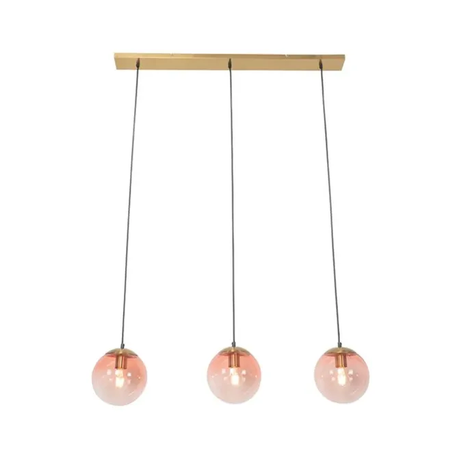 Art Deco Hängelampe Messing mit rosa Glas 3-Licht - Pallon Mezzi