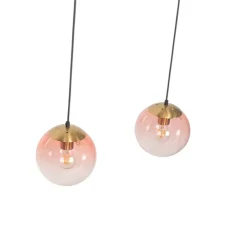 Art Deco Hängelampe Messing mit rosa Glas 3-Licht - Pallon Mezzi