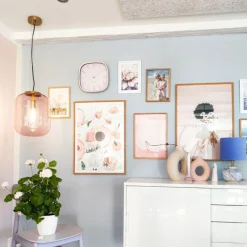 Art Deco Hängelampe Messing mit rosa Glas - Glückseligkeit