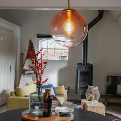 Art Deco Hängelampe Messing mit rosa Glas 33 cm - Pallon