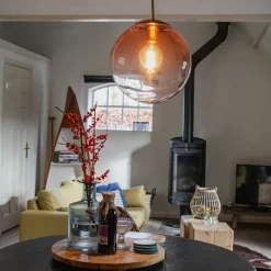 Art Deco Hängelampe Messing mit rosa Glas 33 cm - Pallon