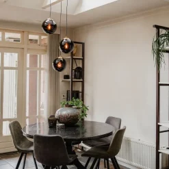 Art Deco Hängelampe Messing mit schwarzem Glas 3-Lichter - Pallon