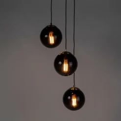 Art Deco Hängelampe Messing mit schwarzem Glas 3-Lichter - Pallon