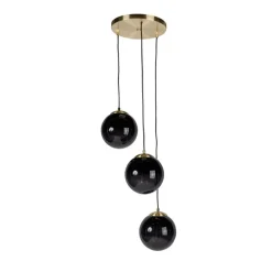 Art Deco Hängelampe Messing mit schwarzem Glas 3-Lichter - Pallon