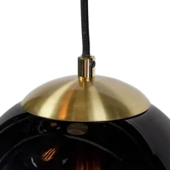 Art Deco Hängelampe Messing mit schwarzem Glas 3-Lichter - Pallon