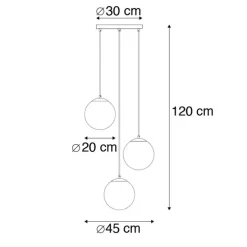Art Deco Hängelampe Messing mit schwarzem Glas 3-Lichter - Pallon